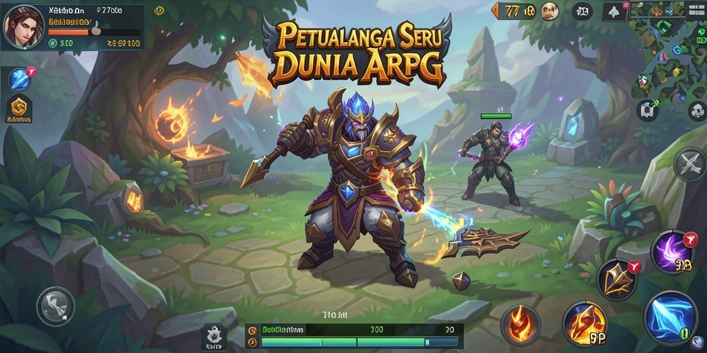 Screenshot gameplay 77RP menunjukkan pertempuran epik dengan grafis yang menawan.