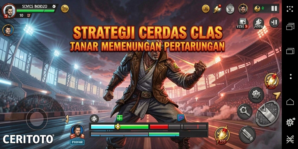 Screenshot utama gameplay CERITOTO dengan pertempuran strategis yang mendebarkan.