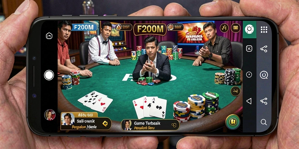 Screenshot dari gameplay seru dalam F200M yang menampilkan aksi Poker.