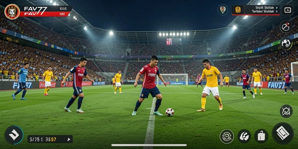 Tampilan utama gameplay <strong>FAV77</strong> dengan aksi sepak bola yang menegangkan.