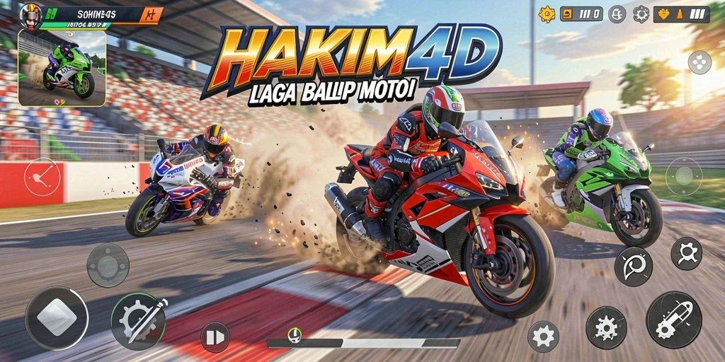 Screenshot dari HAKIM4D menunjukkan balapan motor yang mendebarkan.