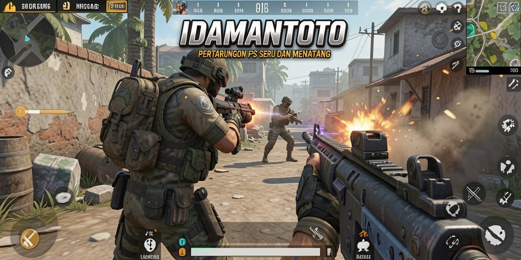 Tangkapan layar game IDAMANTOTO menampilkan pertempuran FPS yang intens.