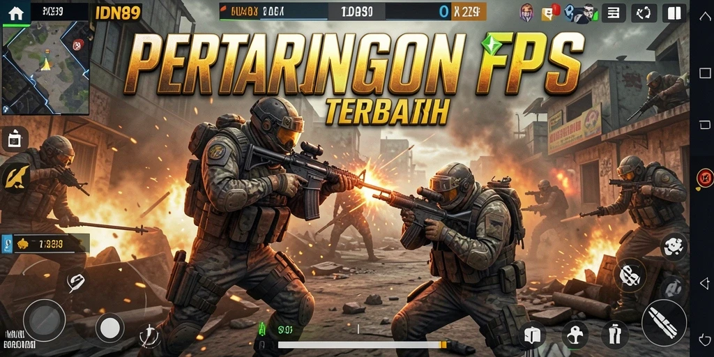 Tampilan gameplay mendebarkan dalam IDN89, menampilkan aksi pertempuran yang intens.