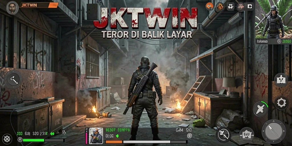 Gameplay menegangkan dalam JKTWIN dengan efek visual yang menyeramkan.