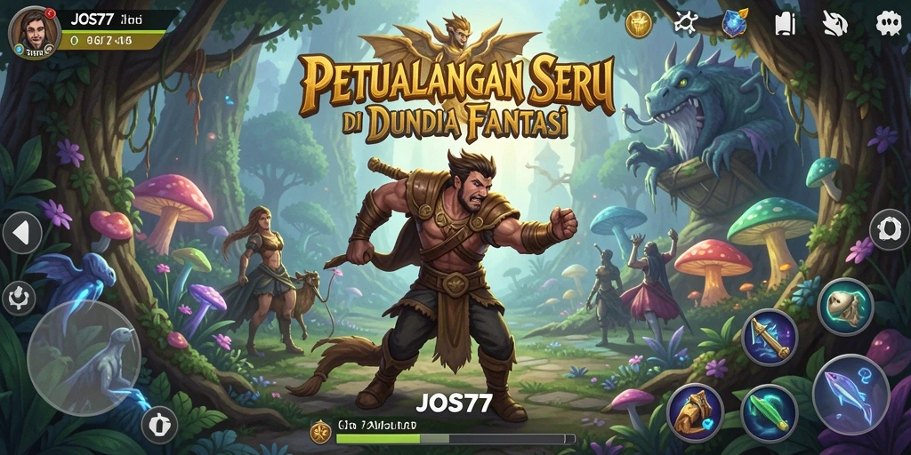 Screenshot gameplay <strong>JOS77</strong> menunjukkan petualangan seru di lingkungan fantastis.