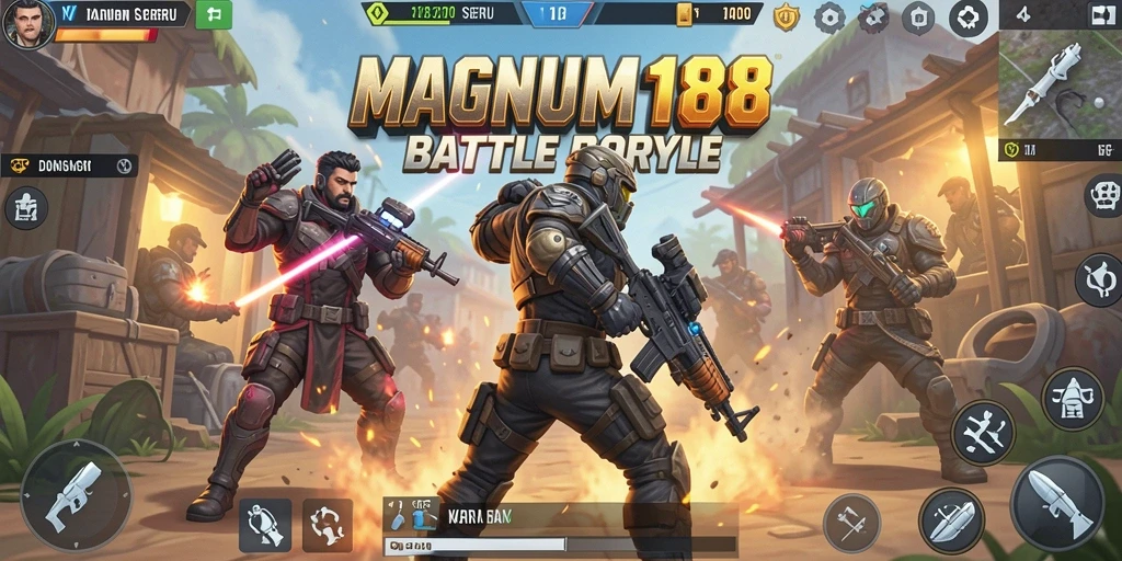 Tampilan gameplay MAGNUM188 yang penuh aksi dalam pertarungan Battle Royale.