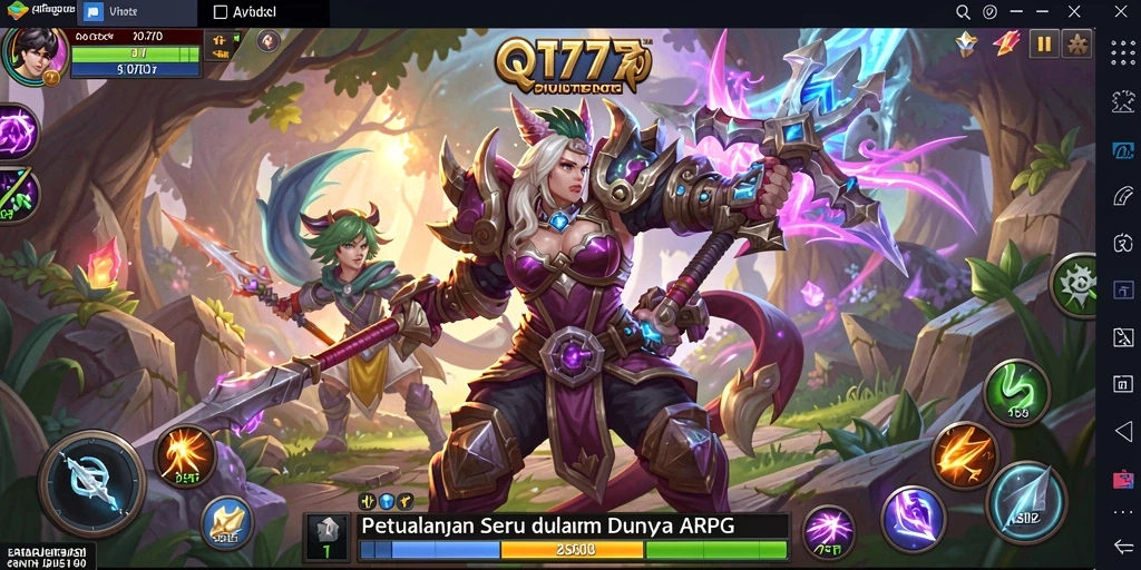 Tangkapan layar gameplay QT777 dengan pertarungan epik dan karakter menarik.
