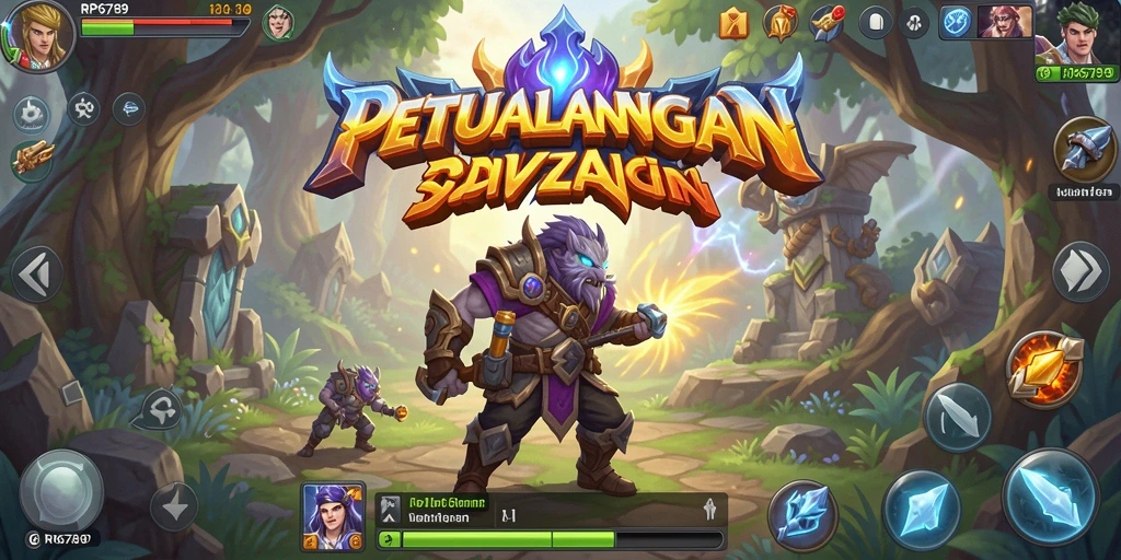Screenshot gameplay RP6789 menampilkan pertarungan seru antara pahlawan dan monster.