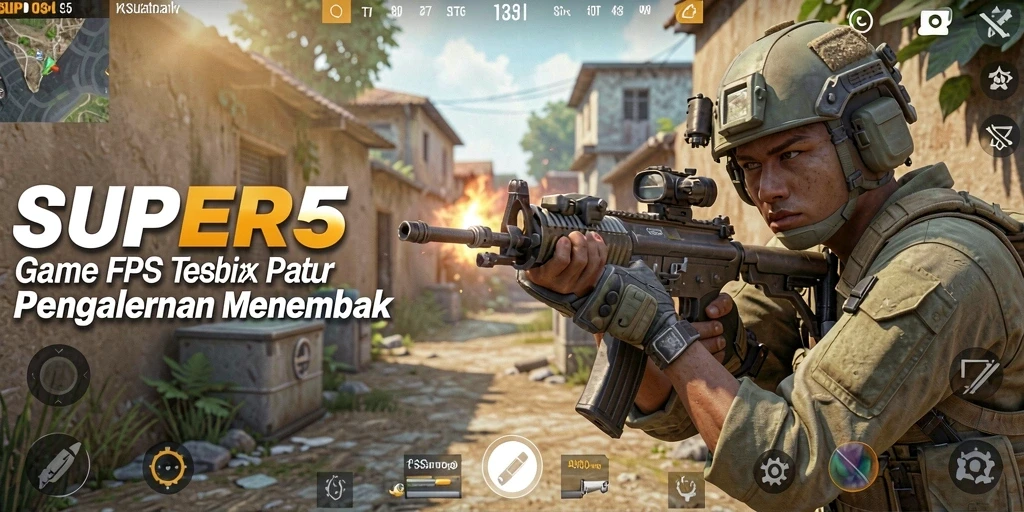 Tangkapan layar layar permainan <strong>SUPER5</strong> yang menunjukkan aksi menembak intens.
