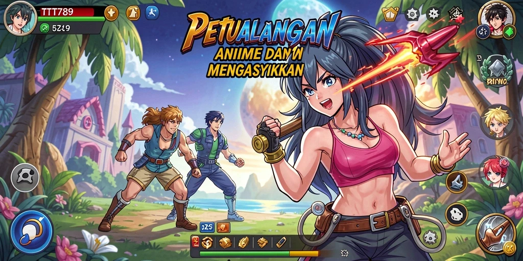 Screenshot utama TT789 menampilkan aksi pertarungan karakter Anime.