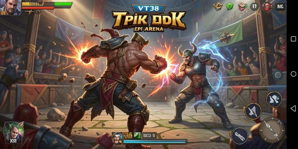 Gameplay mendebarkan dengan karakter bertarung di arena